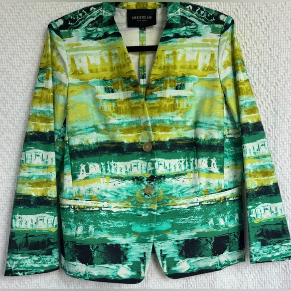 Lafayette 148 New York Lilith Blazer in Aquarium Green Sz 10 - Picture 4 of 7